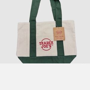 Trader Joe's Canvas Mini Tote Bag in Natural and Forest Green